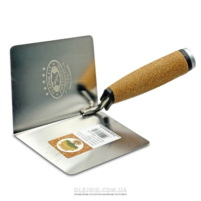 Кельма нержав. сталь 110х120х0,5мм (кут 110°) для внутр. кутів ручка з молотком Корок OLEJNIK