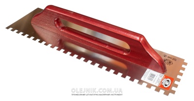 Терка з нержавійки усилена 480х130мм зуб 10х10 ручка Дерев'яна OLEJNIK